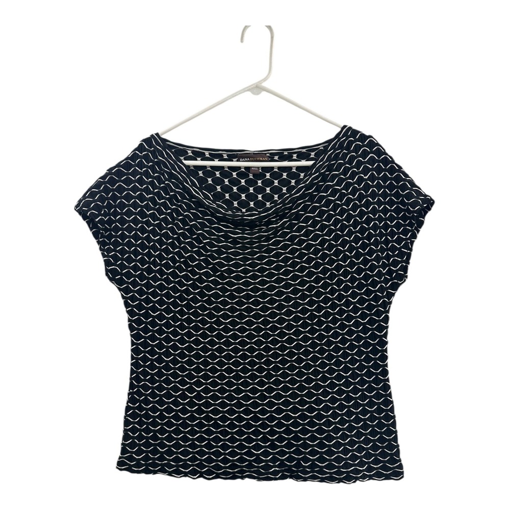 Dana Buchman Womens Black White Geometric Print Cowl Neck Dolman Sleeve Top M